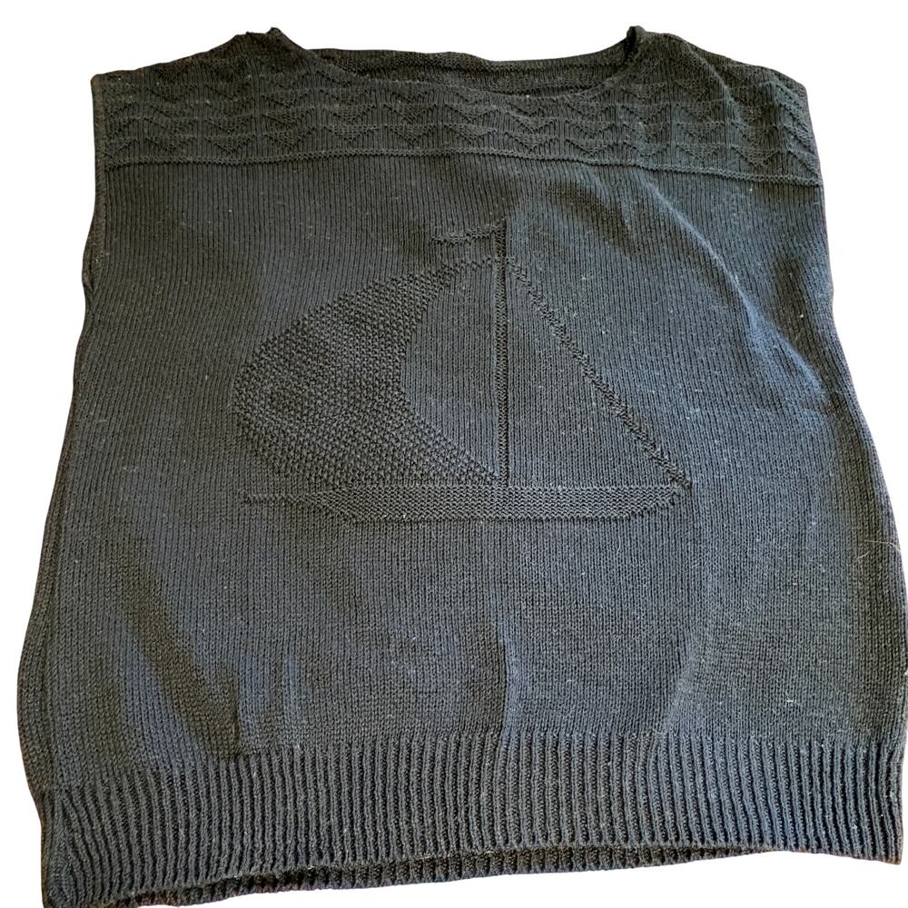 Vintage 1980s Navy Blue Sailboat Sleeveless Knit Sweater USA M 80s prop